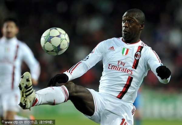 Clarence Seedorf of AC Milan in action against Viktoria Plzen during their UEFA Champions League group H soccer match at Synot Tip Arena, in Prague, Czech Republic, on December 6, 2011.