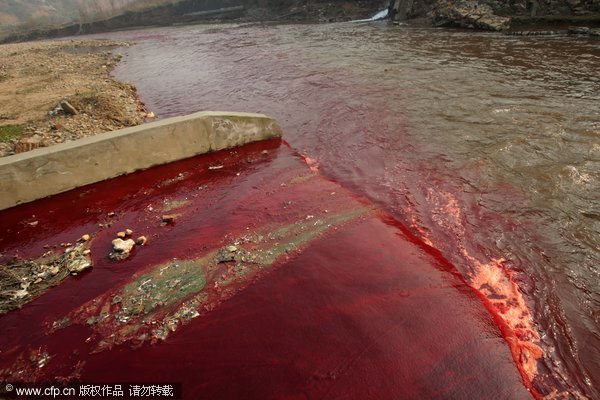 Polluted river looks blood-red in C China