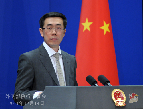 Foreign Ministry spokesman Liu Weimin speaks during a regular press conference in Beijing on Wednesday. 