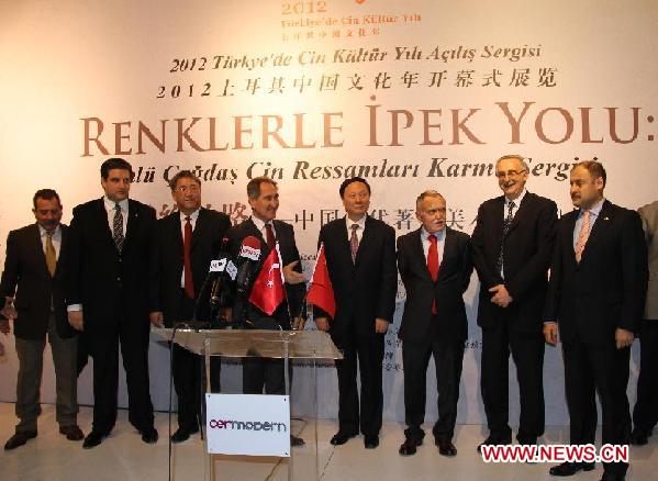 Turkish Minister of Culture and Tourism Ertugrul Gunay (4th. L), Chinese Vice Minister of Culture Yang Zhijin (4th. R) and Chinese Ambassador to Turkey Gong Xiaosheng (3th. L) attend the opening ceremony of the '2012 China Culture Year' in Ankara, Turkey, Dec. 12, 2011. Under the agreement between China and Turkey, the two countries will host the culture year in Turkey in 2012 and in China in 2013.
