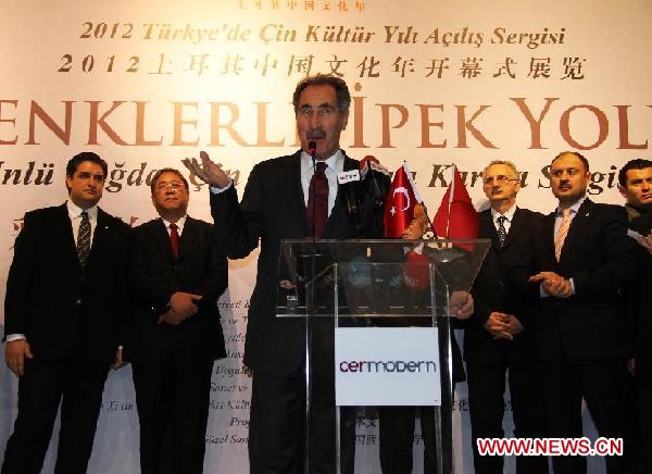 Turkish Minister of Culture and Tourism Ertugrul Gunay gives a speech at the opening of the '2012 China Culture Year' in Ankara, Turkey, Dec. 12, 2011.