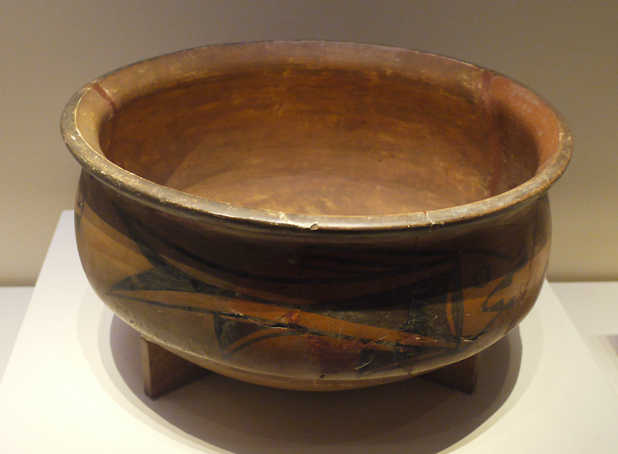 Painted Pottery Basin with Fish Design, Yangshao Culture (c. 5000-3000 BC), unearthed at Banpo, Xi'an, Shaanxi Province, 1955. It is exhibited in the section of Life and Production in Neolithic China, an exhibition of Ancient China in the National Museum of China.[Photo by Xu Lin / China.org.cn] 