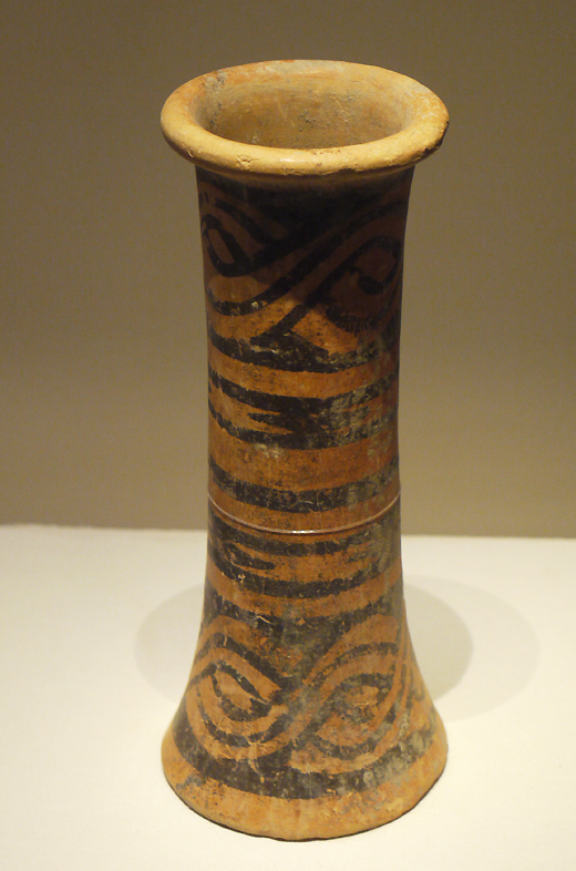 Painted Cylindrical Pottery Vessel, Daxi Culture (c. 4200-3000 BC), unearthed at Daxi, Wushan, Sichuan Province, 1958. It is exhibited in the section of Life and Production in Neolithic China, an exhibition of Ancient China in the National Museum of China. [Photo by Xu Lin / China.org.cn]