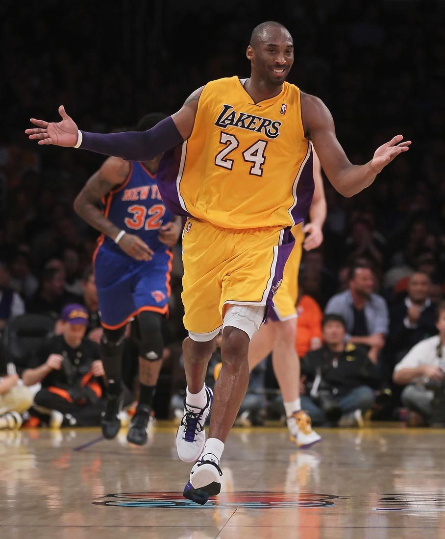 Kobe Bryant of the Los Angeles Lakers gestures after making a basket and being fouled in the second half against the New York Knicks at Staples Center on December 29, 2011 in Los Angeles, California. The Lakers defeated the Knicks 99-82.