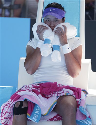 Ksenia Pervak of Kazakhstan in the first round of Australian Open on Jan. 16, 2012. [Source:Sina.com]