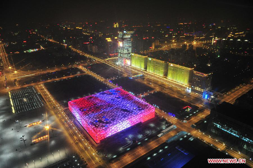 Photo taken on Jan. 22, 2012 shows the bird's-eye view of the Olympic Green in Beijing, capital of China, on the eve before Chinese lunar Year of Dragon.