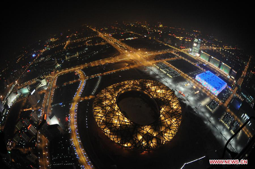 Photo taken on Jan. 22, 2012 shows the bird's-eye view of the Olympic Green in Beijing, capital of China, on the eve before Chinese lunar Year of Dragon.