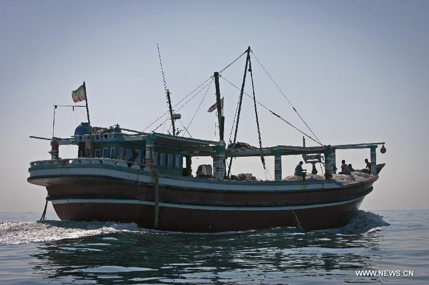 File Photo taken on Dec. 24, 2011 shows a boat on the Persian Gulf near the Qeshm Island in south Iran. A total of 17 people died after a passenger boat sank off the Iranian coast on sunday, according to Fars news agency. 