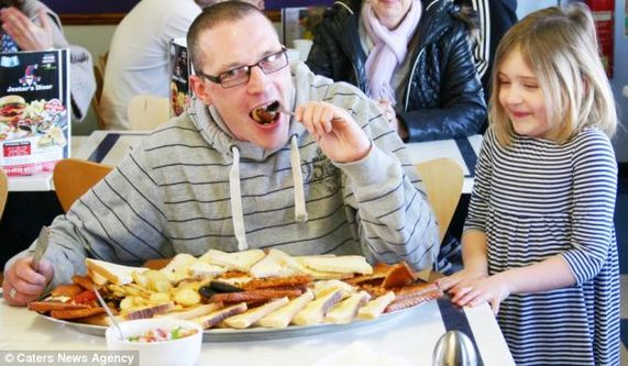 Customers are offered the £15 mammouth meal for free if they can devour the fry-up in less than an hour without help.