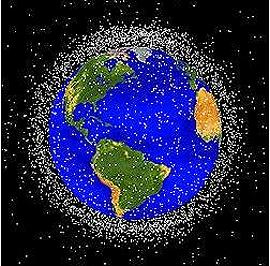 Computer generated image of objects in Earth orbit that are being tracked. About 95 percent of them are debris, not functional satellites. [NASA] 