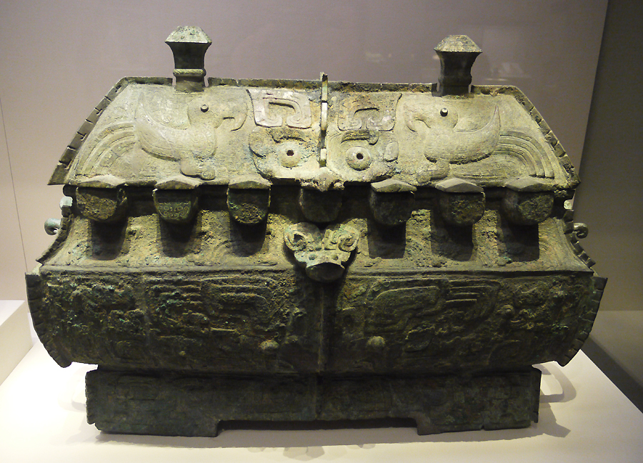 'Fu Hao' Bronze Double Fangyi (wine vessel), Shang Dynasty (c. 16th-11th centuries BC), King Wu Ding's reign, unearthed from tomb of Fu Hao at Yinxu, Anyang, Henan Province, 1976. It is exhibited in the section of Exhibition on life, production in Xia, Shang and Western Zhou Dynasties, an exhibition of Ancient China in the National Museum of China. [Photo by Xu Lin / China.org.cn]