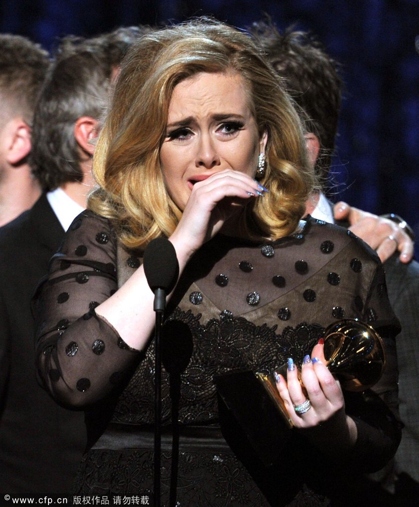 Singer Adele accepts the Album of the Year Award for '21'onstage at the 54th Annual Grammy Awards held at Staples Center on Feb. 12, 2012 in Los Angeles, California.