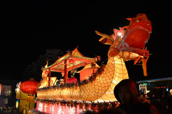 A dragon boat lantern display in the town square in Zuoquan County, Shanxi Province, on Feb. 7, 2012.