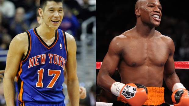  Knicks guard Jeremy Lin and boxer Floyd Mayweather Jr.