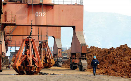 Rare earths waiting to be shipped overseas at the Port of Lianyungang in Jiangsu province. A Chinese official predicted that rare earth exports this year would be higher than in 2011. [China Daily]