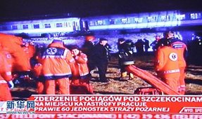 Fourteen people were killed and 60 others injured in a train collision in southern Poland on Saturday as rescue work is on the way, local media reported.