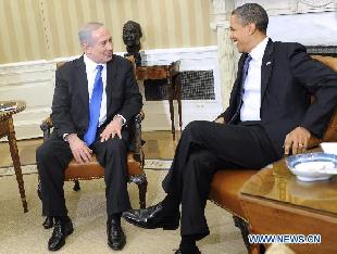 U.S. President Barack Obama (R) meets with Israeli Prime Minister Benjamin Netanyahu in the Oval Office of the White House in Washington, capital of the United States, March 5, 2012. [Xinhua/Zhang Jun]