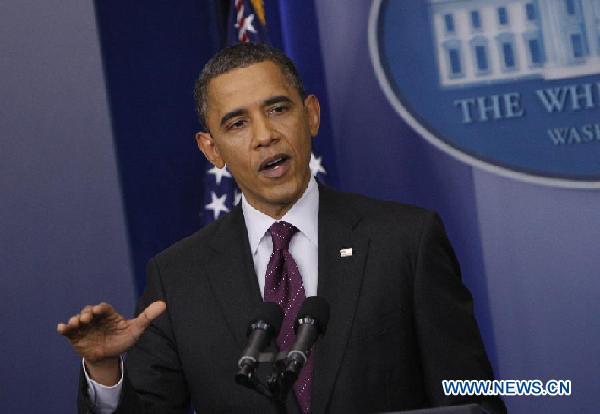 U.S. President Barack Obama speaks during a press conference at the White House on March 6, 2012, in Washington D.C., the United States. [Fang Zhe/Xinhua] 