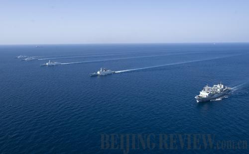 Chinese Navy vessels on an escort mission in the pirate-infested Gulf of Aden [By Fan Junwei]