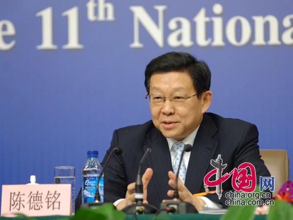 Minister of Commerce Chen Deming at a news conference of the Fifth Session of the 11th National People's Congress in Beijing on March 7, 2012.