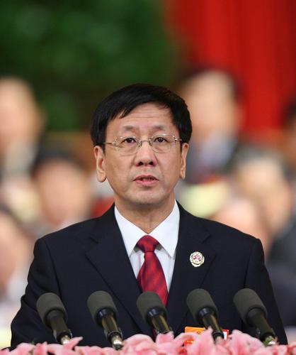 China's top procurator Cao Jianming delivers a work report at the annual session of the National People's Congress, China's top legislature.