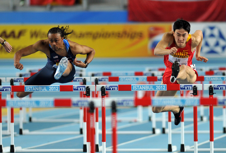 Aries Merritt from the United States stunned Chinese ace hurdler Liu Xiang to win the men's 60m hurdles here on Sunday at the IAAF world indoor championships, clocking 7.44 seconds. Liu Xiang took the second in 7.49 seconds. 