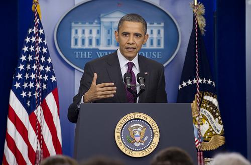US President Barack Obama speaks during a press conference in the Brady Press Briefing Room of the White House in Washington, DC, March 6, 2012. 