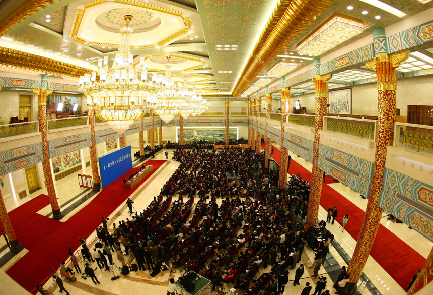 Chinese Premier Wen Jiabao meets the press after the closing meeting of the Fifth Session of the 11th National People's Congress (NPC) at the Great Hall of the People in Beijing, March 14, 2011. 