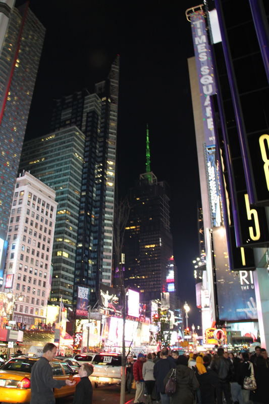 Times Square is a major commercial intersection in Midtown Manhattan, New York City, United States, at the junction of Broadway and Seventh Avenue and stretching from West 42nd to West 47th Streets. [Photo by Li Xiaohua/ China.org.cn]