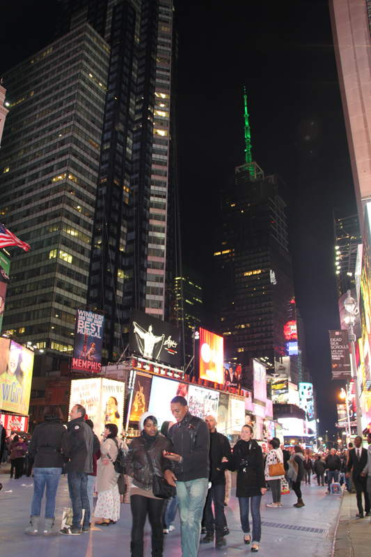 Times Square is a major commercial intersection in Midtown Manhattan, New York City, United States, at the junction of Broadway and Seventh Avenue and stretching from West 42nd to West 47th Streets. [Photo by Li Xiaohua/ China.org.cn]