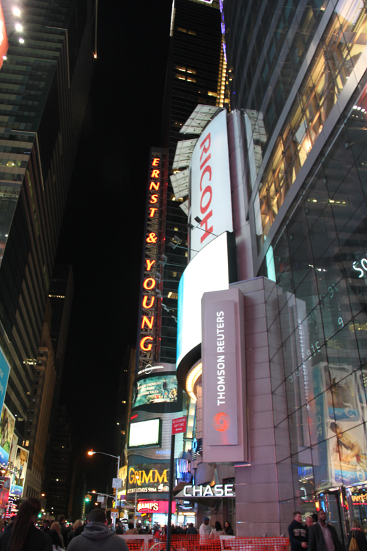 Times Square is a major commercial intersection in Midtown Manhattan, New York City, United States, at the junction of Broadway and Seventh Avenue and stretching from West 42nd to West 47th Streets. [Photo by Li Xiaohua/ China.org.cn]