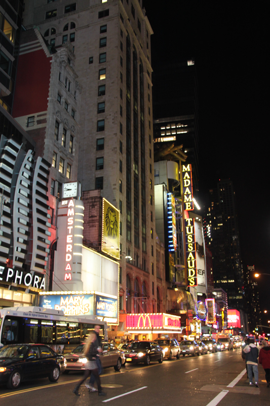 Times Square is a major commercial intersection in Midtown Manhattan, New York City, United States, at the junction of Broadway and Seventh Avenue and stretching from West 42nd to West 47th Streets. [Photo by Li Xiaohua/ China.org.cn]