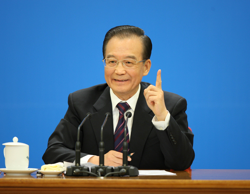 Chinese Premier Wen Jiabao meets the press after the closing meeting of the Fifth Session of the 11th National People's Congress (NPC) at the Great Hall of the People in Beijing, March 14, 2011.