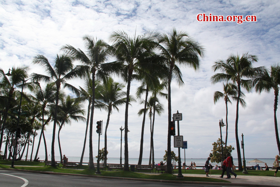 Photo shows the beautiful scenery of Waikiki Beach, Honolulu, in Hawaii, United States. [China.org.cn/Photo by Li Xiaohua] 