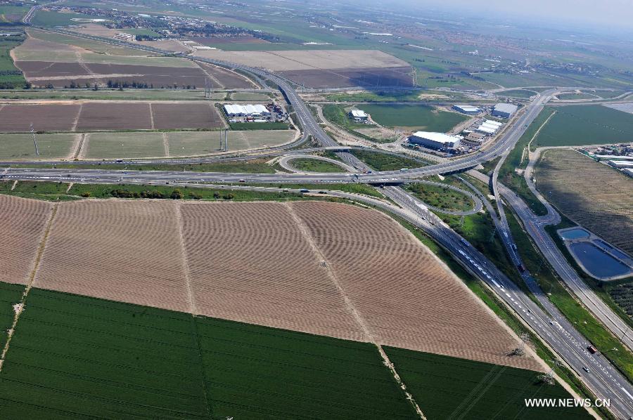 The aerial photo taken on March 26, 2012 shows the general view of Israeli highway. (Xinhua/Yin Dongxun)