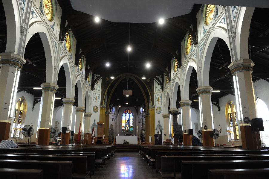 Photo taken on March 27, 2012 shows the interior of the Cathedral of the Immaculate Conception in Port-of-Spain, capital of Trinidad and Tobago. The Cathedral, built in 1831, is one of the oldest churches in the Caribbean region. (Xinhua/Weng Xinyang) 