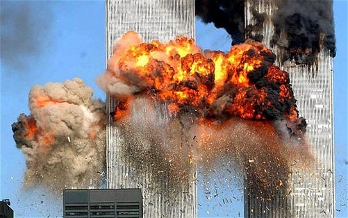 An airliner explodes in a fireball as it hits the south tower of the World Trade Centre on September 11, 2001. [Agencies]