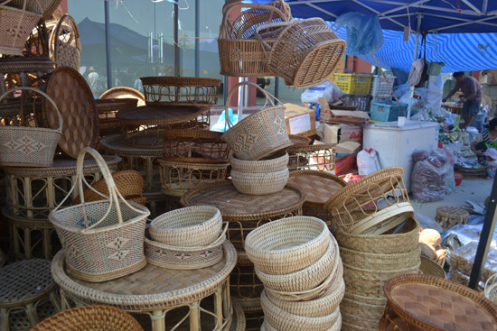 Hand woven baskets from Laos at the 15th Annual Xishuangbanna Border Trade and Tourism Fair, Apr. 13 in Jinghong, Xishuangbanna Dai Autonomous Prefecture in Yunnan Province.