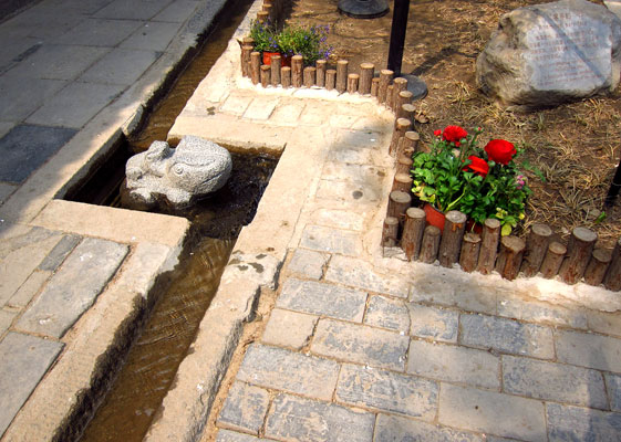 A stone frog rests in a canal of spring water at Dajue Temple. Photo taken by William Wang for CRI, April 2012.