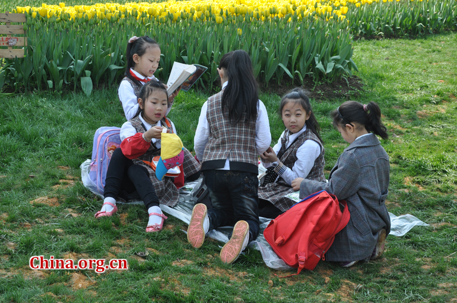 Blooming tulips are seen in Shixianghu Ecological Scenic Resort, Pujiang County in southwest China's Sichuan Province April 2, 2012. [China.org.cn/by Chen Xiangzhao]