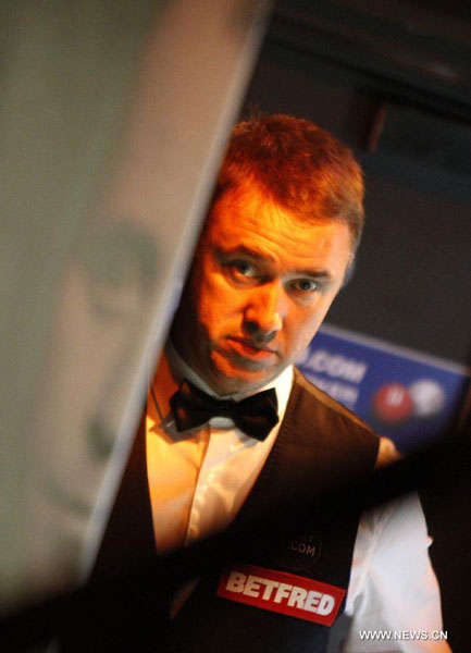 The photo taken on April 28 2012 shows Stephen Hendry waiting for a game