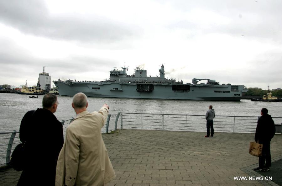 British warship HMS Ocean exercises for Olympics