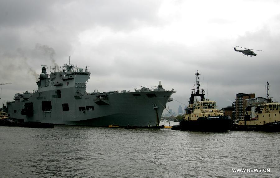 British warship HMS Ocean exercises for Olympics