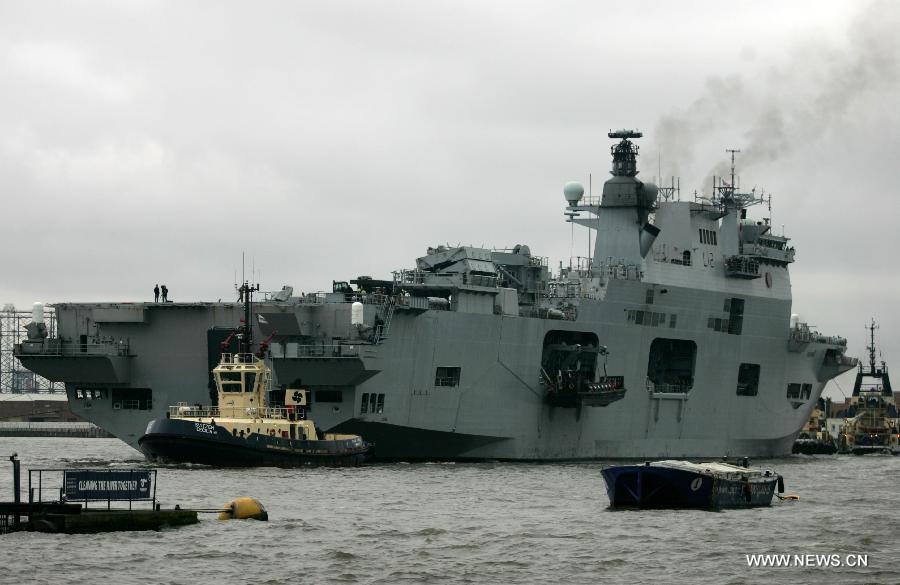 British warship HMS Ocean exercises for Olympics