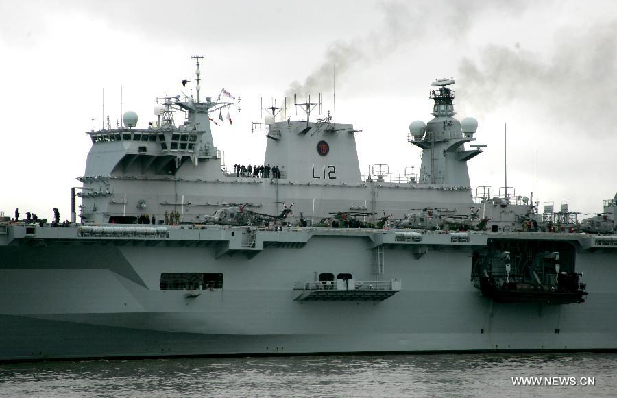 British warship HMS Ocean exercises for Olympics