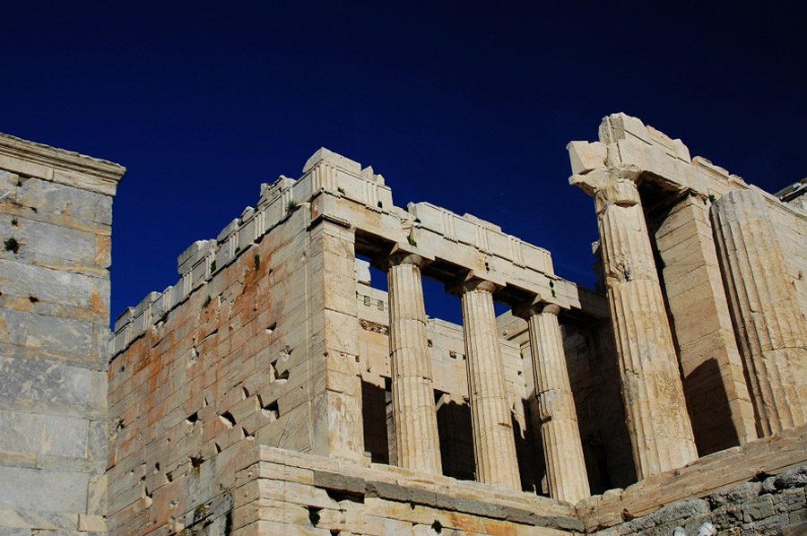 The architecture of Ancient Greece is the architecture produced by the Greek-speaking people whose culture flourished on the Greek mainland and Peloponnesus, the Aegean Islands, and in colonies in Asia Minor and Italy for a period from about 900 BC until the 1st century AD. Ancient Greek architecture is best known from its temples, and includes processional gateway, the public square surrounded by storied colonnade, the town council building, the public monument, the monumental tomb and the stadium.