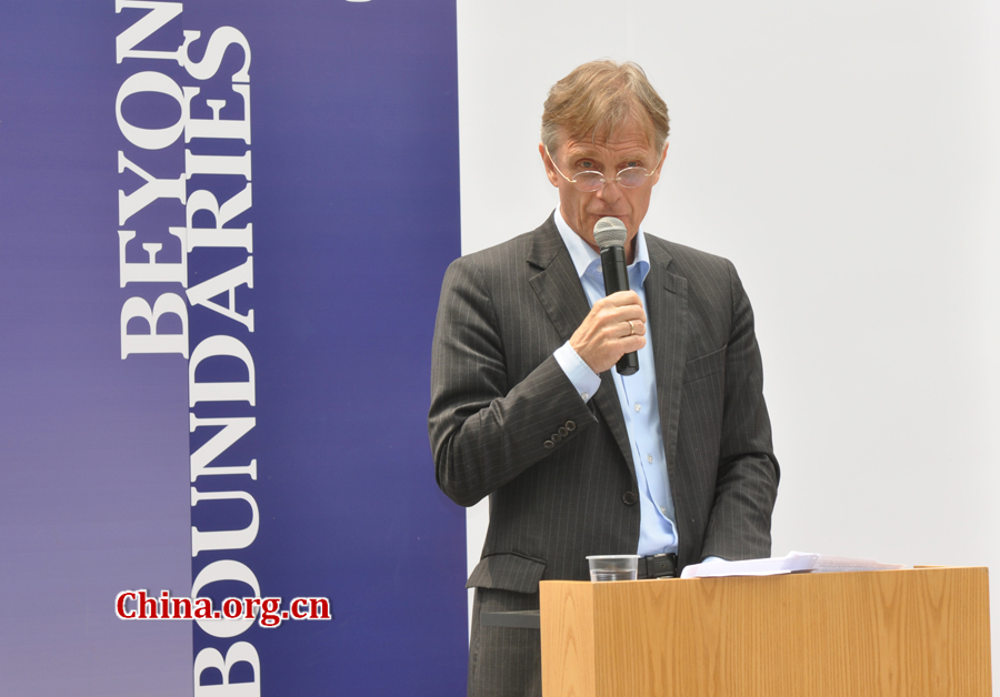 Danish Ambassador Friis Arne Petersen giving a speech during the event. The Embassy of Denmark in China organized an open-door event in Beijing on May 13, 2012, in order to provide visitors with a genuine taste of Danish culture. More than 2,000 people, including foreign dignitaries, 13 Danish brands and companies and about 1,500 micro-bloggers from weibo.com participated in the event.