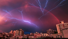 Double rainbow and lightning strike in Hainan
