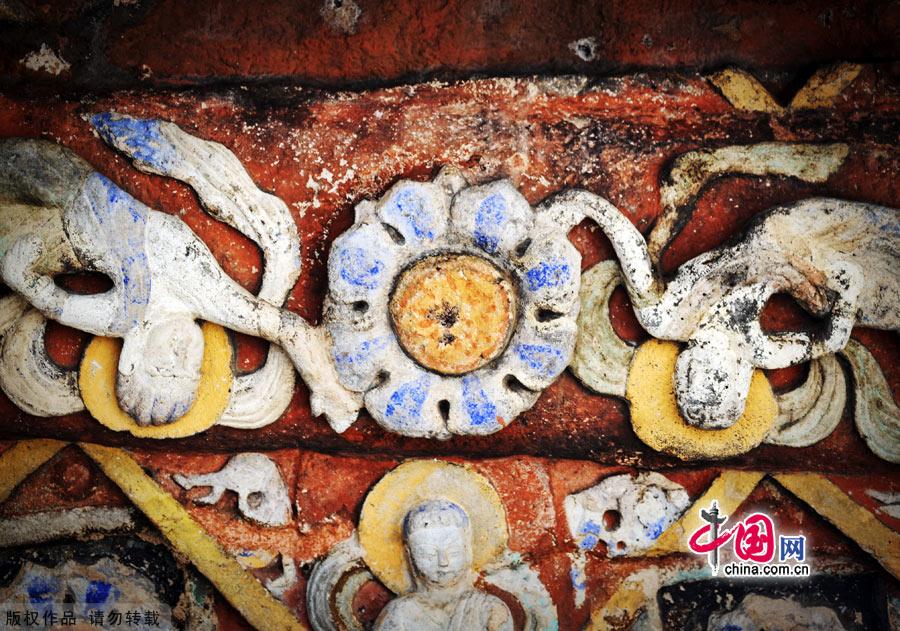 Located at the southern foot of Wuzhou Mountain 16 kilometers west of Datong, Shanxi Province, the Yungang Grottoes were built against the mountain and extend about 1 kilometer from east to west. 