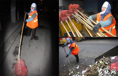 Zhang Zhijuan cleaning up the street in the northeastern city of Harbin [Photo / northeast web] 